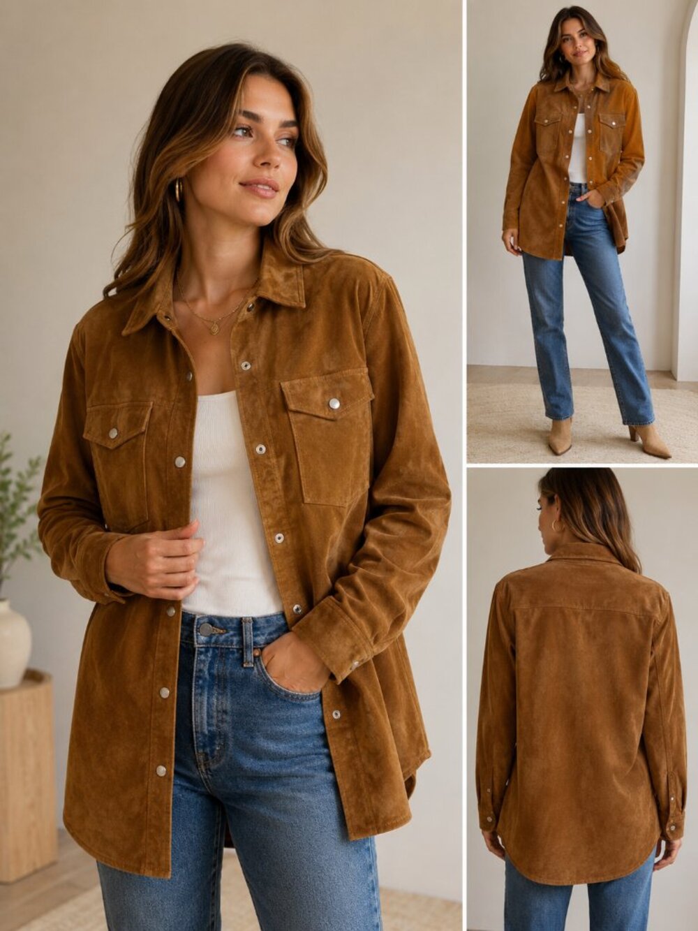 Forever 21 Genuine Pigskin Suede Leather Shirt Jacket Brown Size S NWT